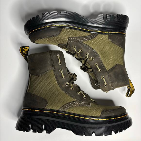 Dr. Martens Tarik TG Waxed Leather & Nylon Utility Boots in DMS Olive - Picture 8 of 10